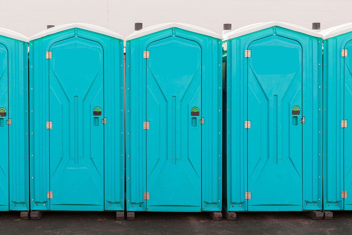 Industrial portable restroom units at a plant in Portsmouth, New Hampshire