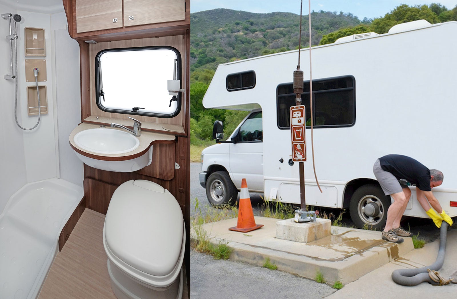 Portable RV/camper toilet and holding tank setup in Portsmouth, New Hampshire