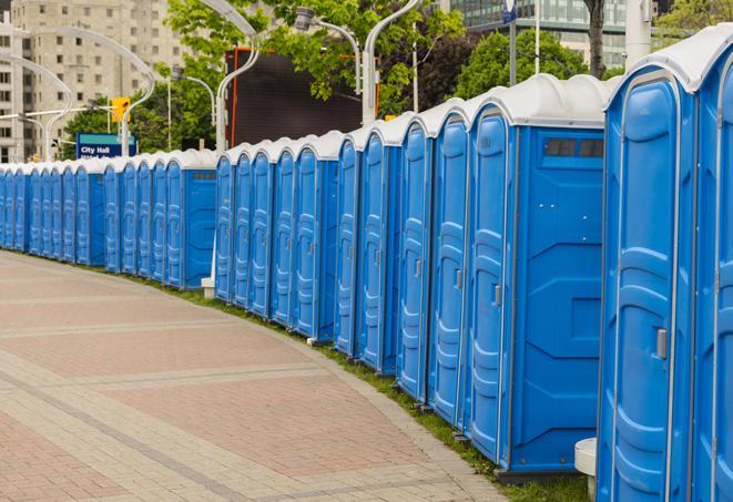Seasonal porta potty units set up at a Portsmouth, New Hampshire venue